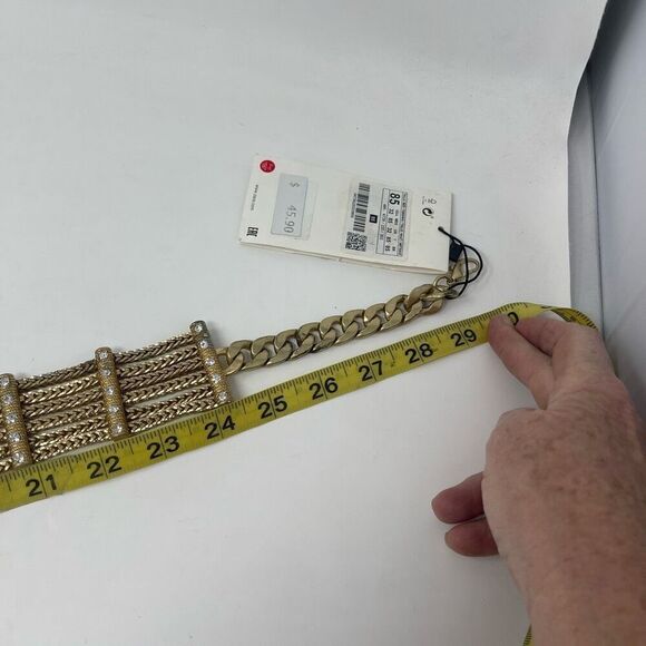 ZARA ~ Weaved Chain Link & Rhinestone Belt In Gold Plate ~ Size 32 - Picture 6 of 7